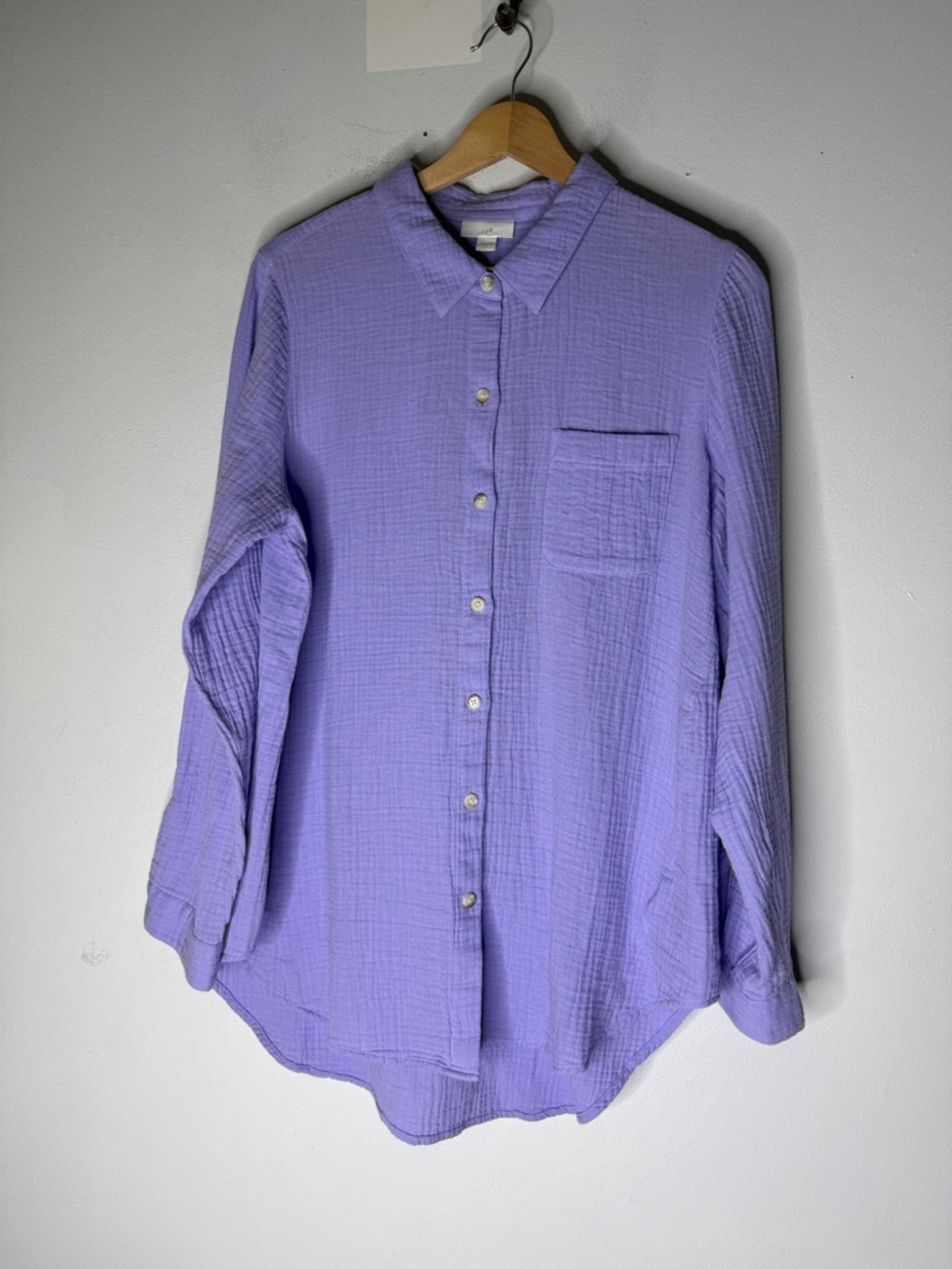 J Jill Purple Cotton Gauze Collar Long Sleeve Button Down Top Size M